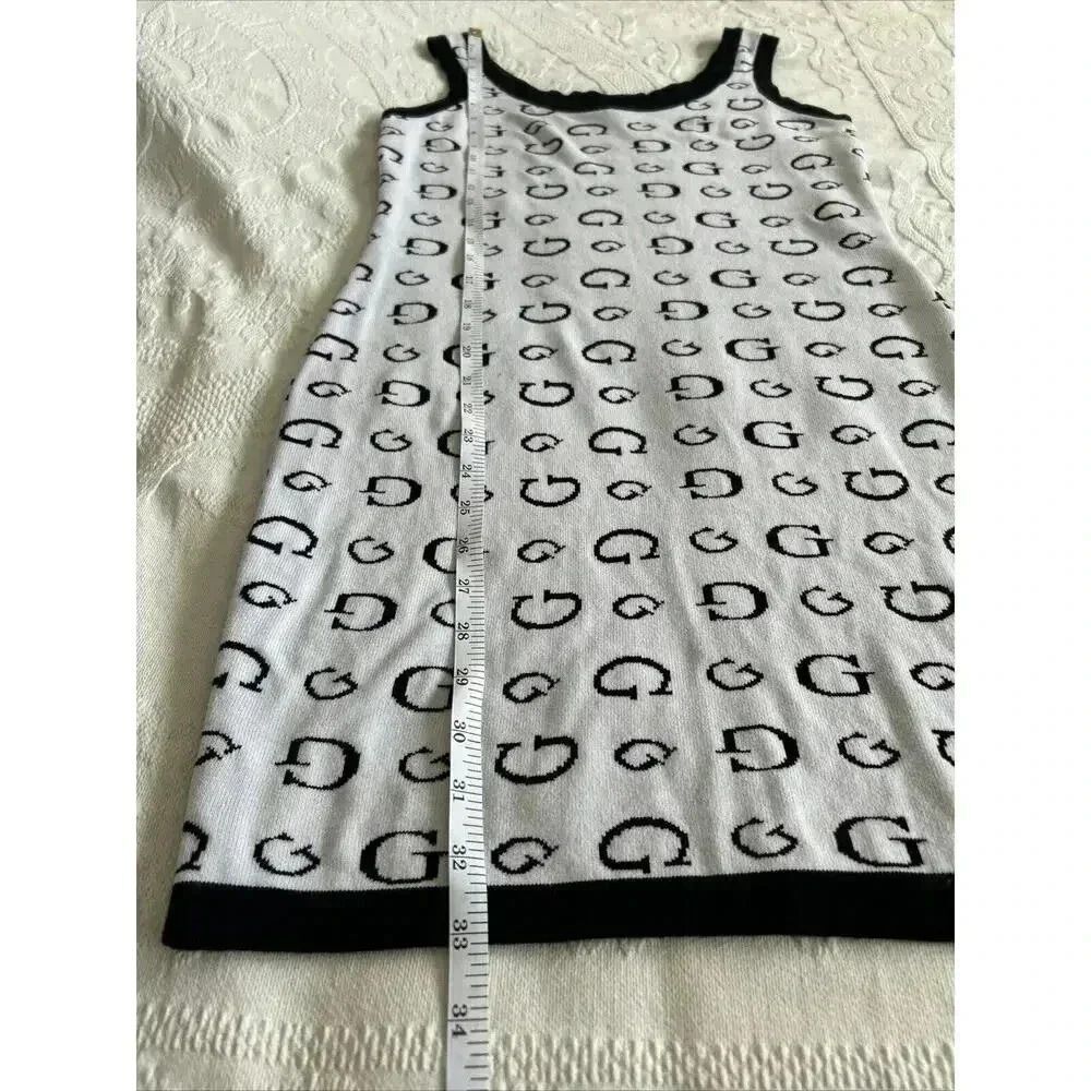 GUESS Monogram G Logo Mini Dress Black White Knit Bodycon Sheath Women’s Size M - Picture 8 of 12